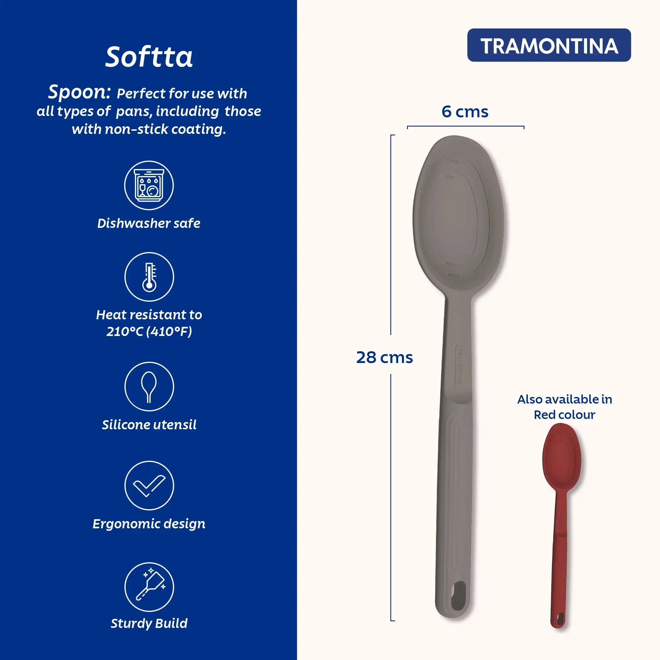 Softta Silicone Spoon - Grey Tramontina