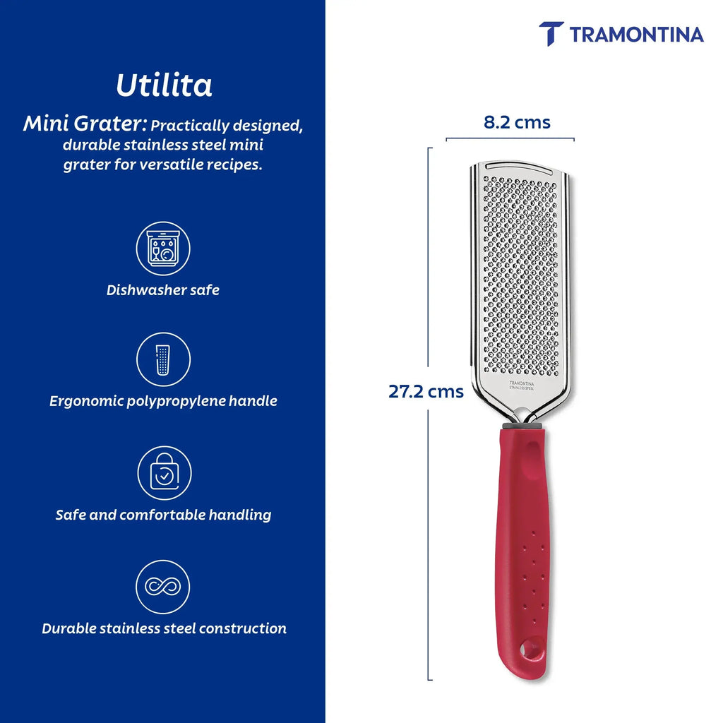 Utilitá Stainless Steel Mini Grater with Red Polypropylene Handle Tramontina