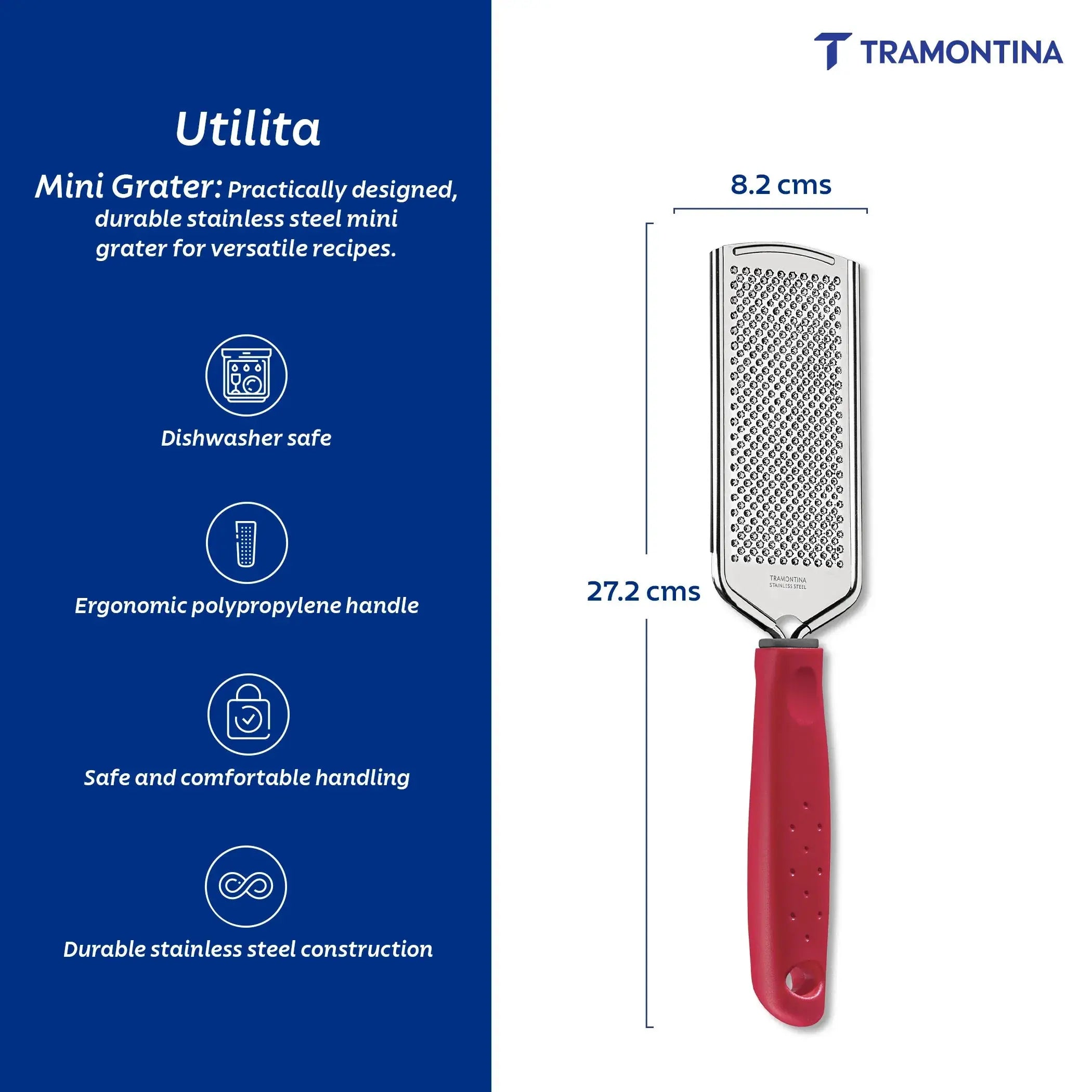 Utilitá Stainless Steel Mini Grater with Red Polypropylene Handle Tramontina
