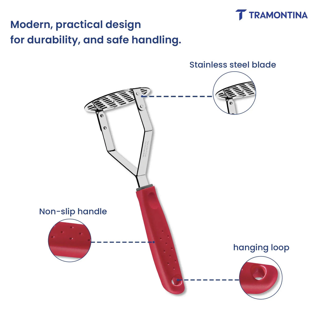 Utilitá Stainless Steel Potato Masher with Black Polypropylene Handle Tramontina