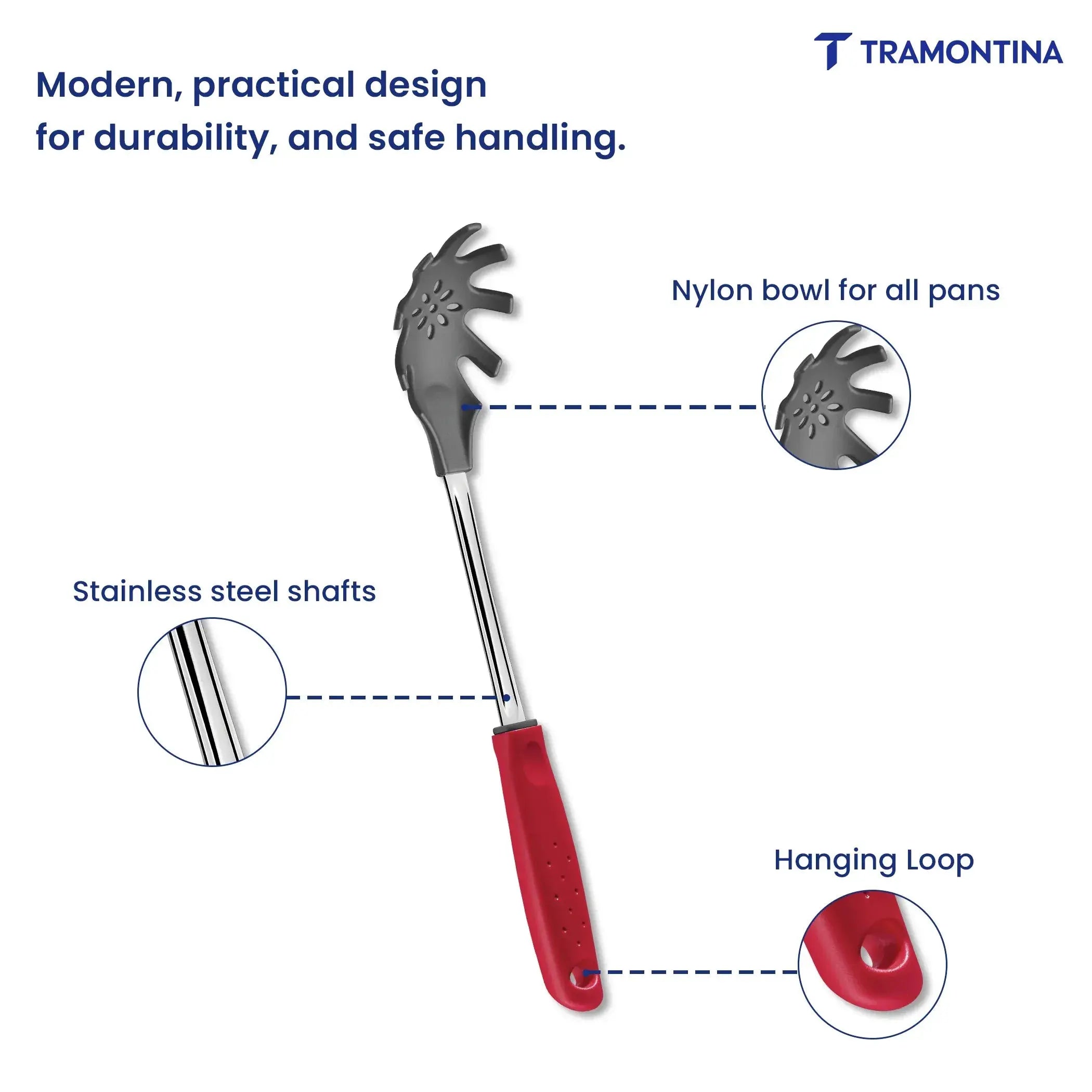 Utilitá Nylon Dough Tongs with Red Polypropylene Handle Tramontina