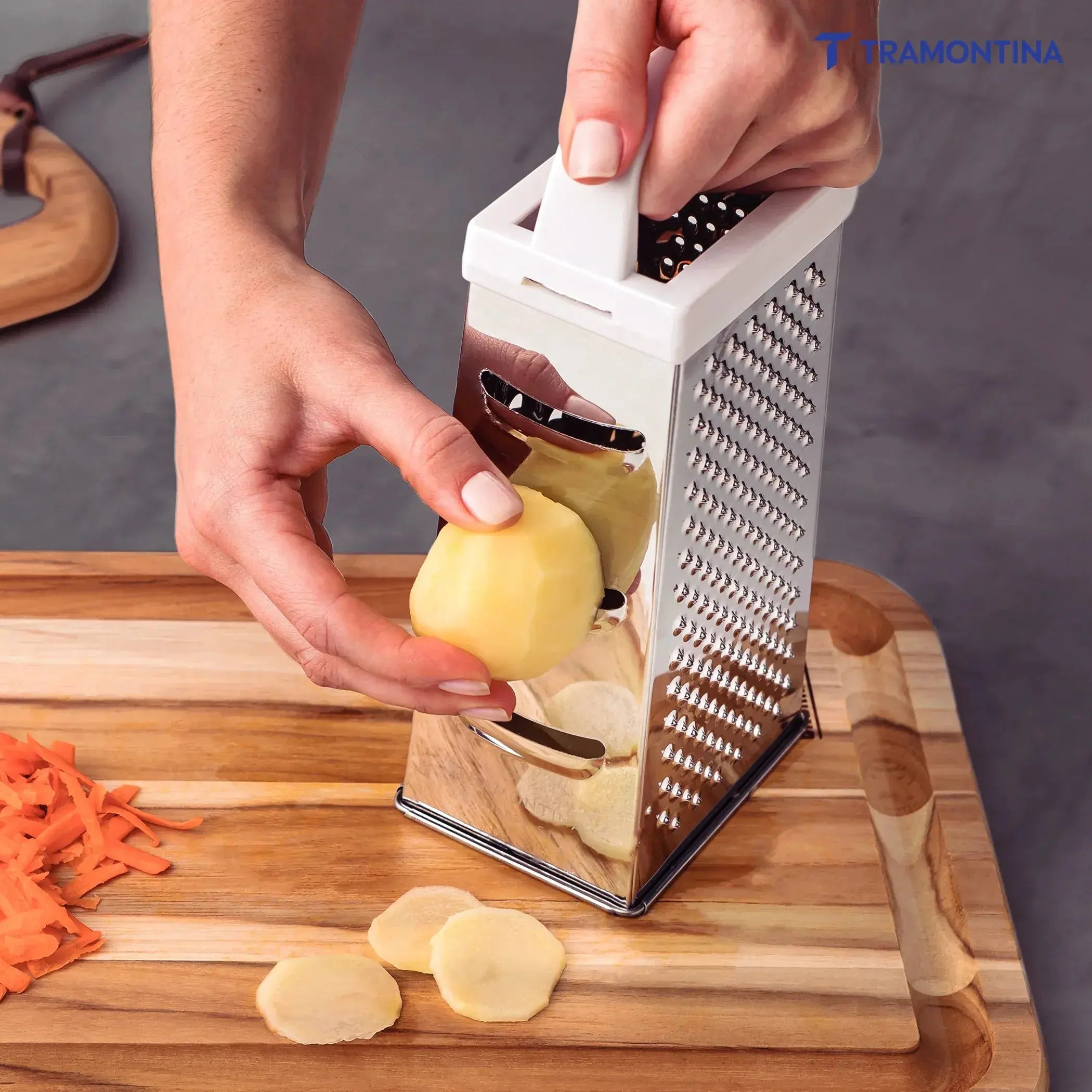 Utilitá 4-Sided Grater in Stainless Steel with White ABS Handle Tramontina