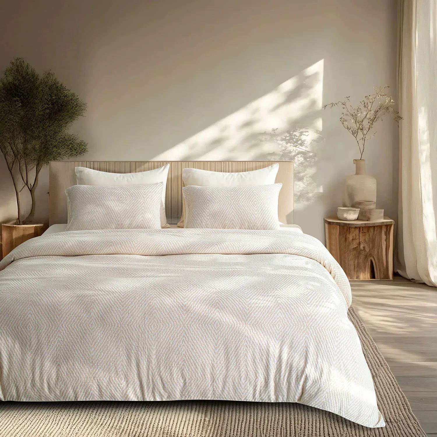 Linen Cotton JQ Bedding Collection - Everyday Softness | Color : Ivory Mirage