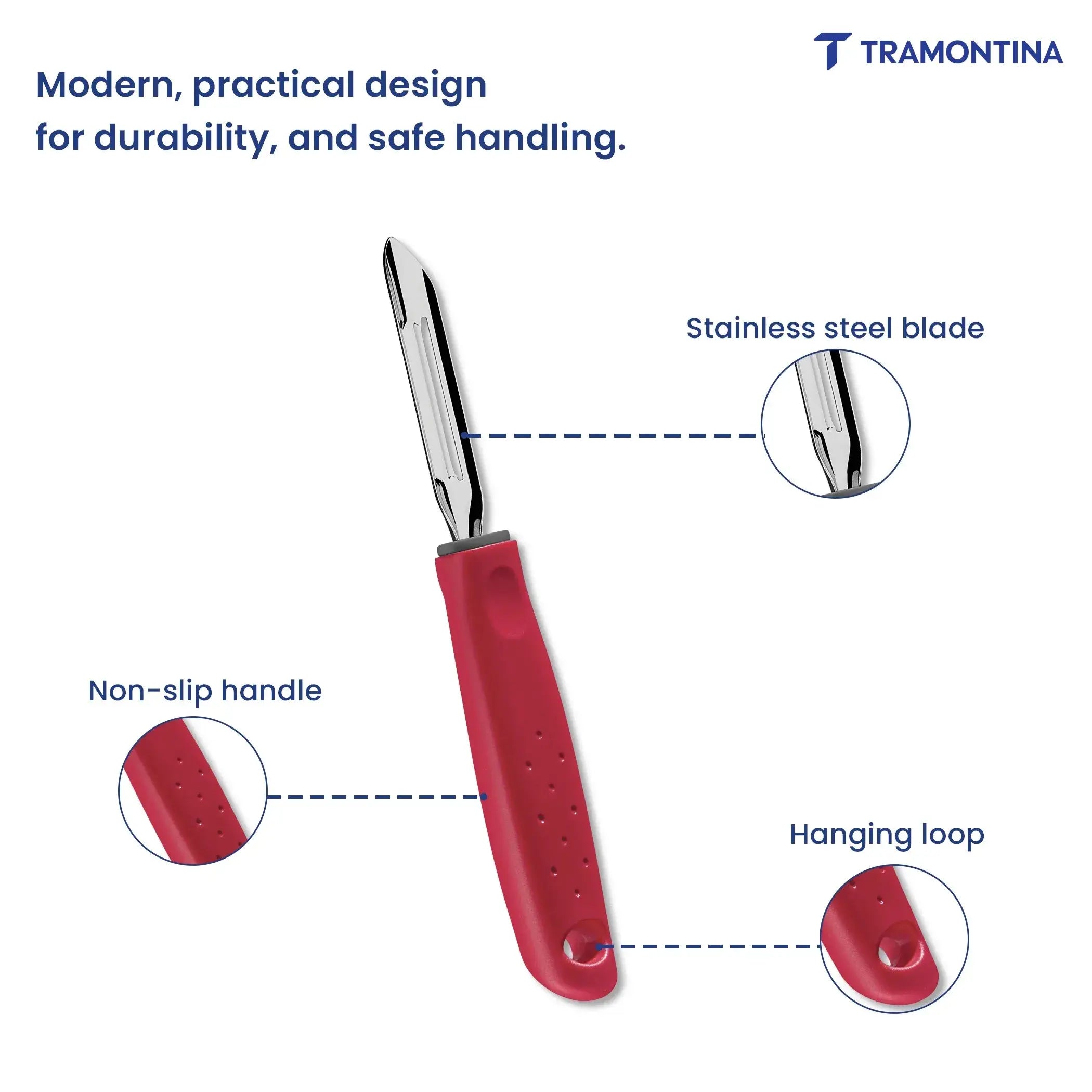 Utilitá Stainless Steel Manual Potato Peeler with Red Polypropylene Handle Tramontina