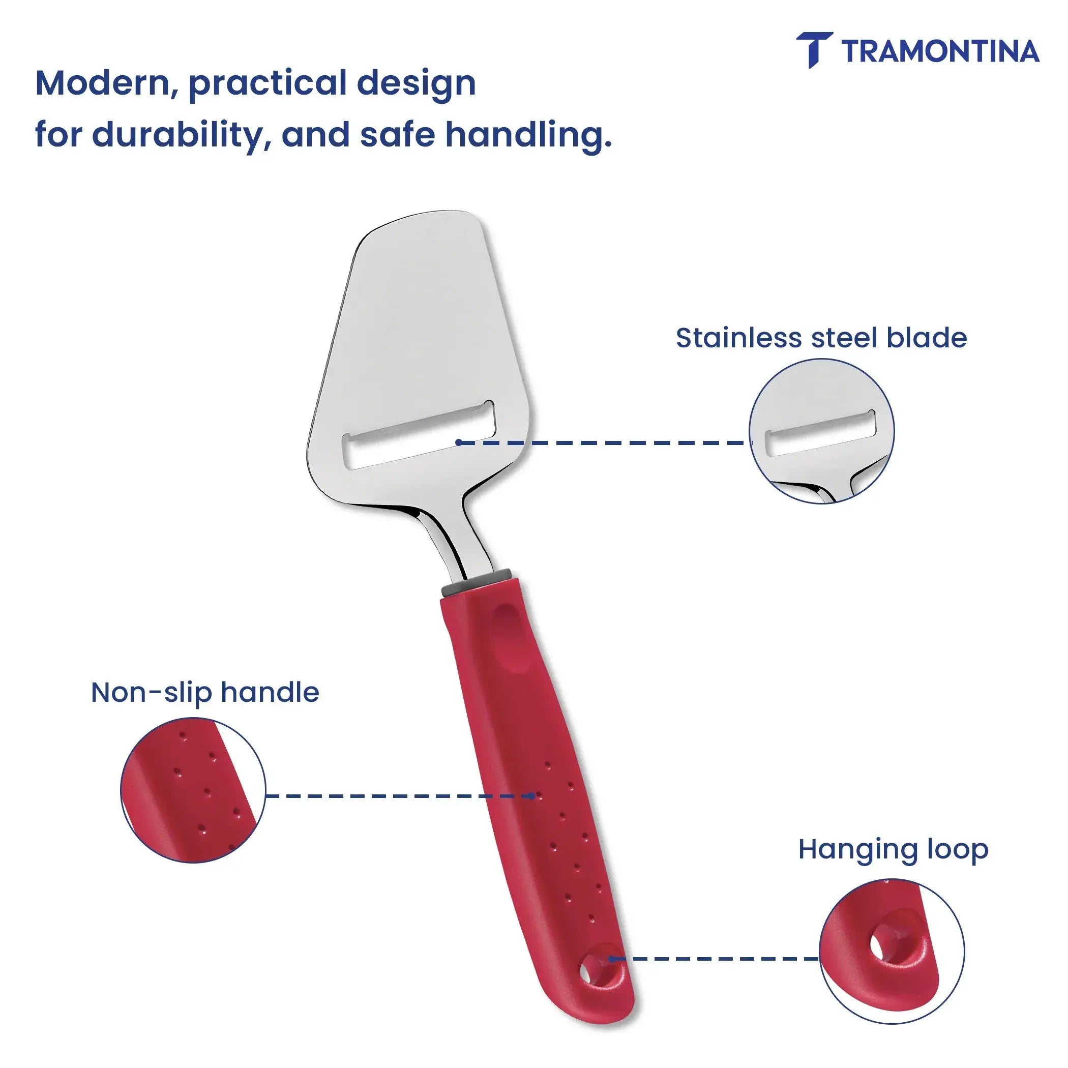 Utilitá Stainless Steel Cheese Slicer with Red Polypropylene Handle Tramontina