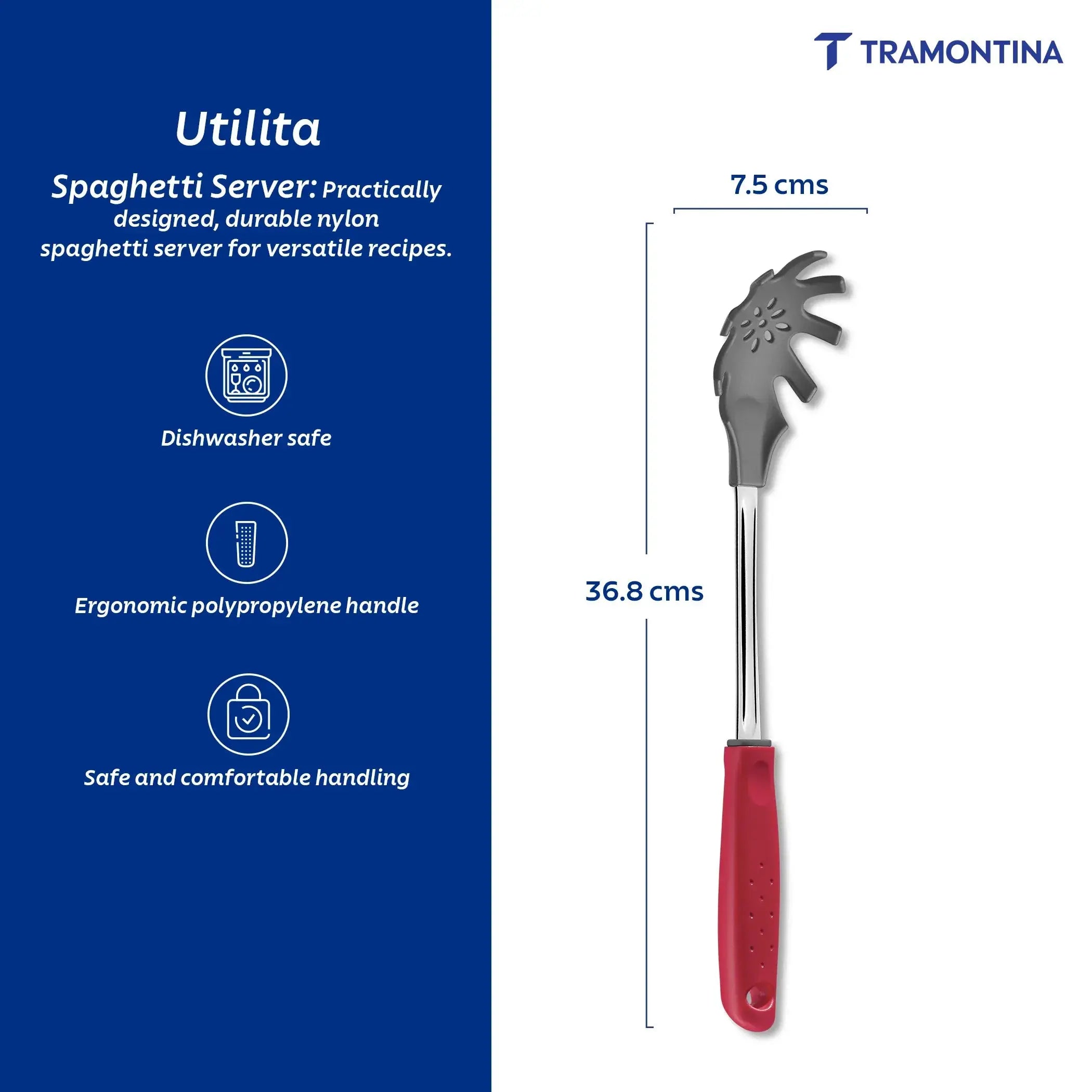 Utilitá Nylon Dough Tongs with Red Polypropylene Handle Tramontina