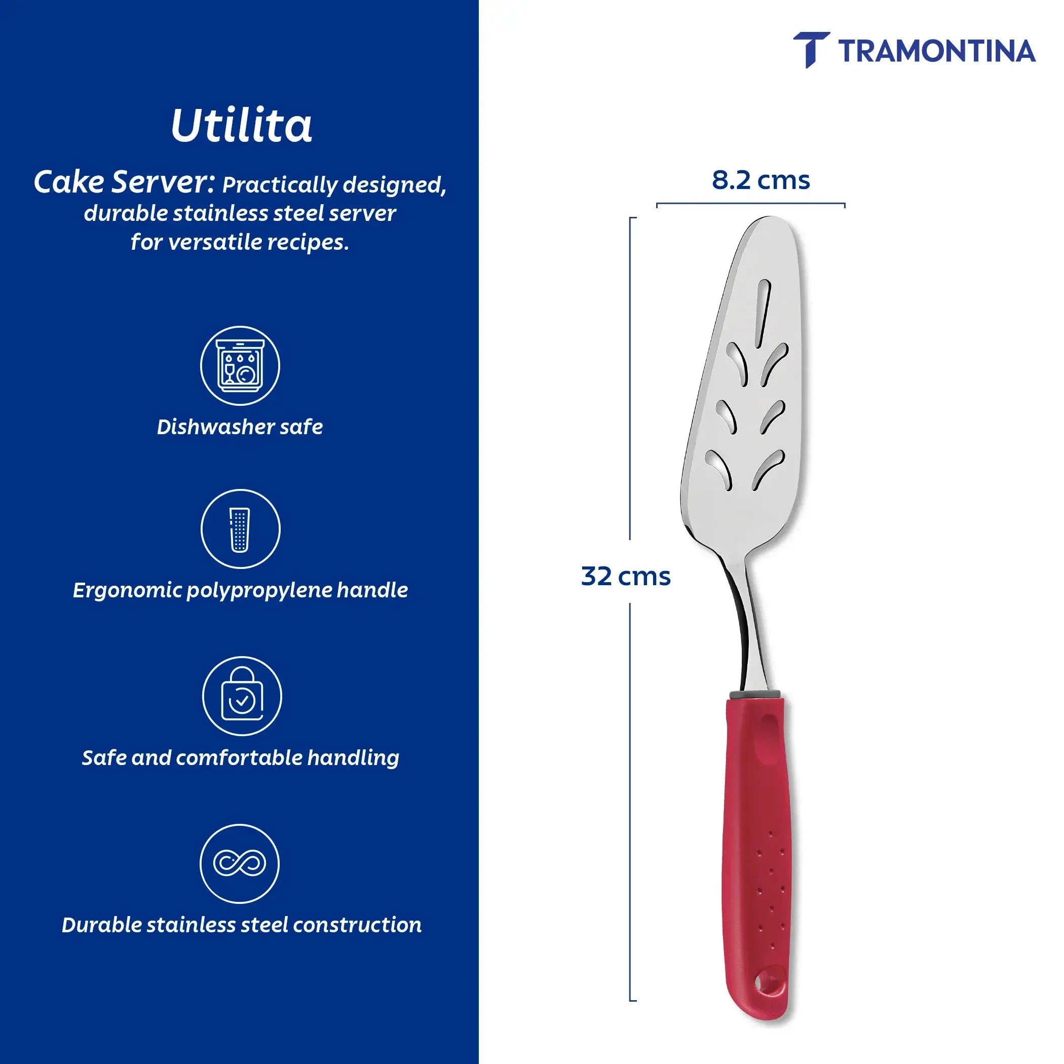 Utilitá stainless steel cake spatula with red polypropylene handle Tramontina