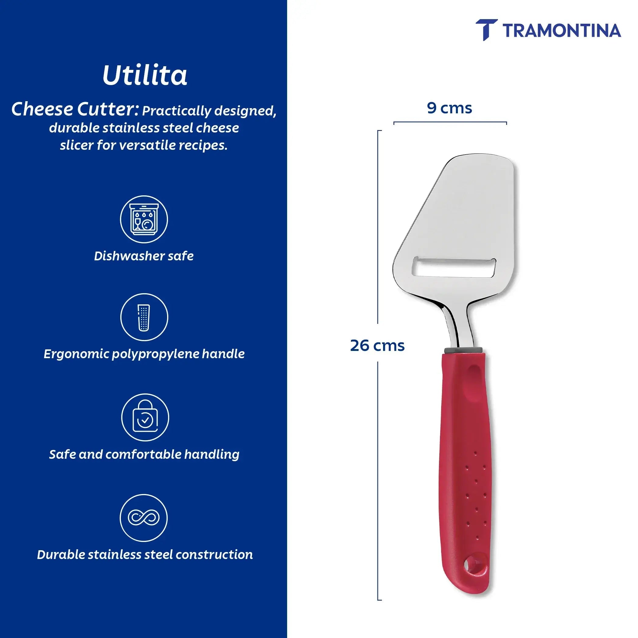 Utilitá Stainless Steel Cheese Slicer with Red Polypropylene Handle Tramontina