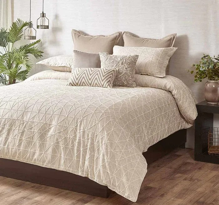 Anna Simona - Maison 8 Pcs Beige Velvet & Linen Duvet Ensemble Set (Natural)