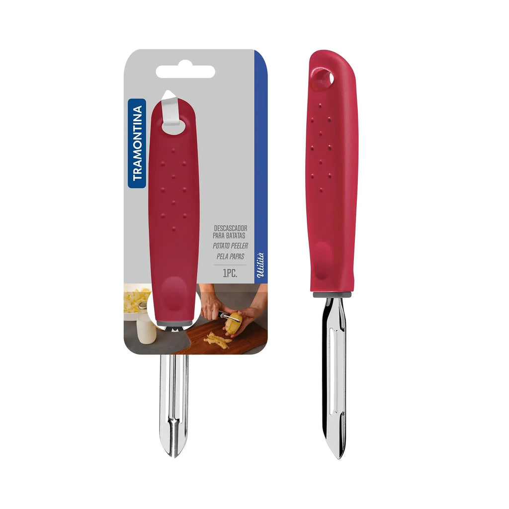 Utilitá Stainless Steel Manual Potato Peeler with Red Polypropylene Handle Tramontina