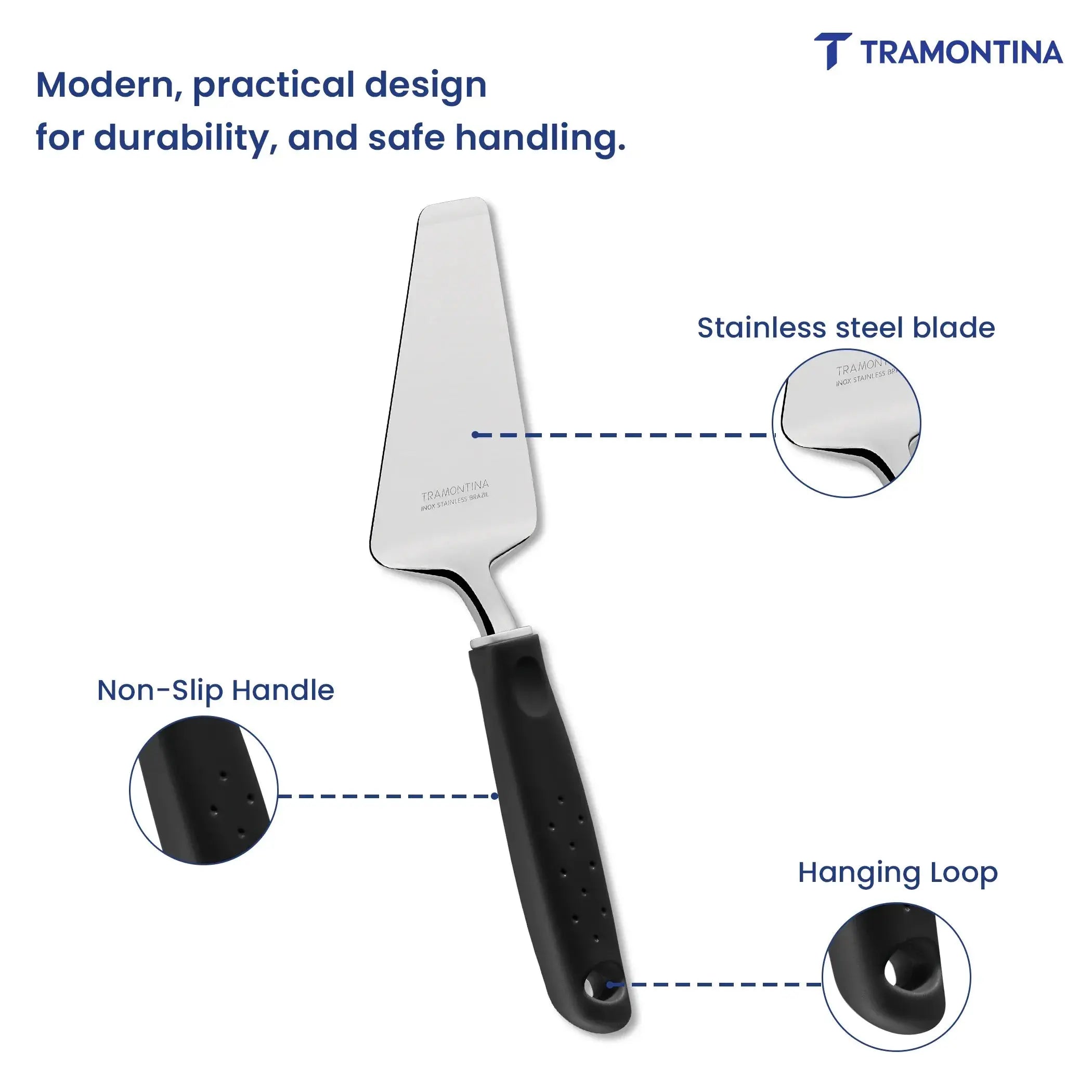 Utilitá Stainless Steel Pizza Spatula with Red Polypropylene Handle Tramontina