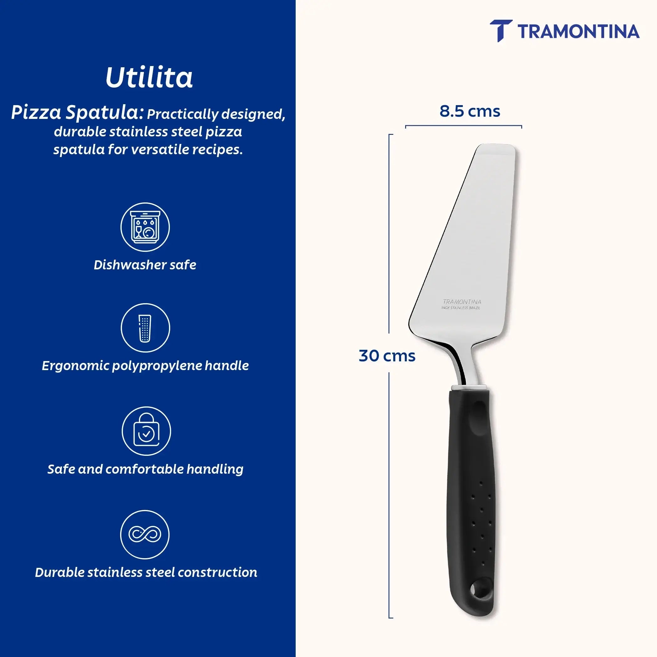 Utilitá Stainless Steel Pizza Spatula with Red Polypropylene Handle Tramontina