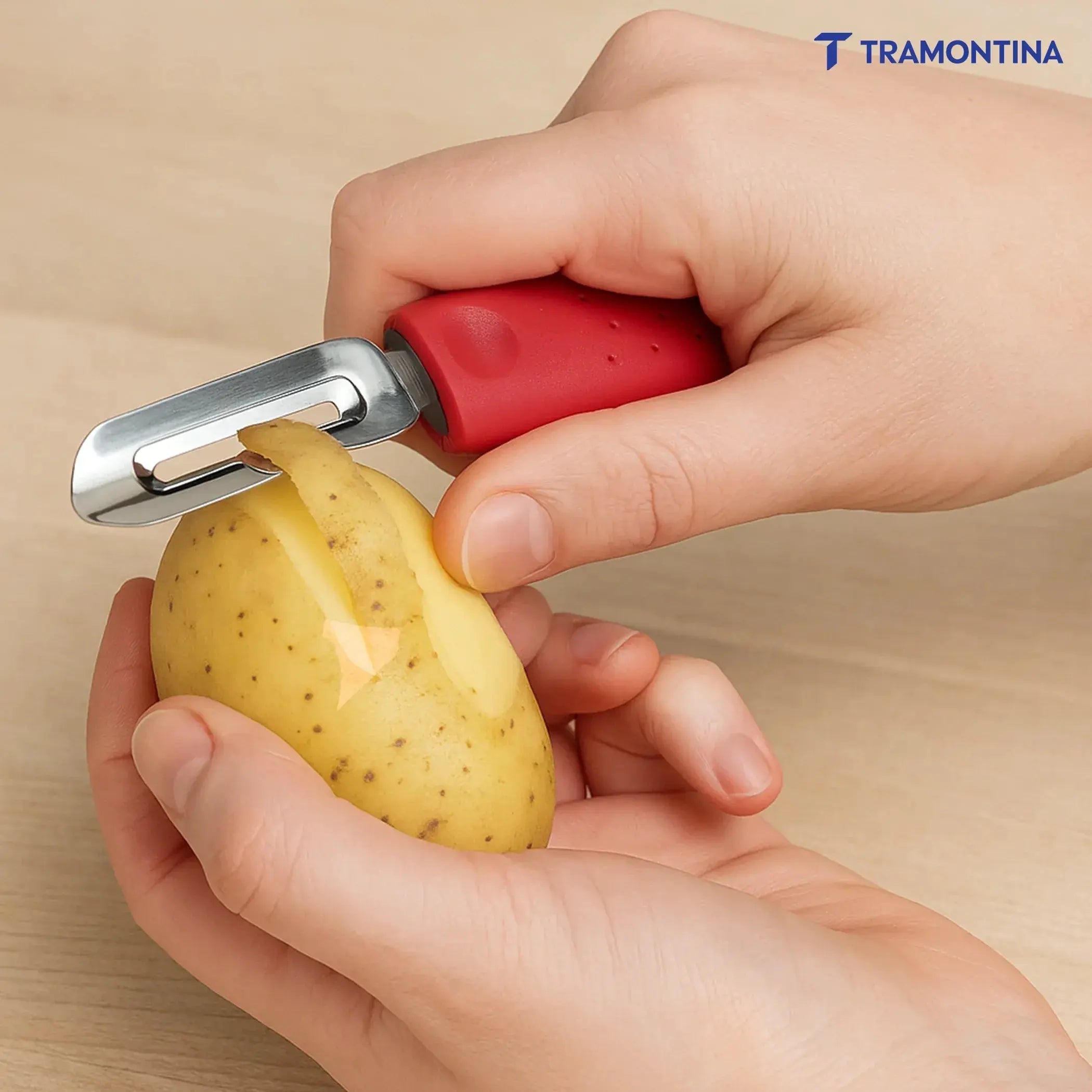 Utilitá Stainless Steel Manual Potato Peeler with Red Polypropylene Handle Tramontina