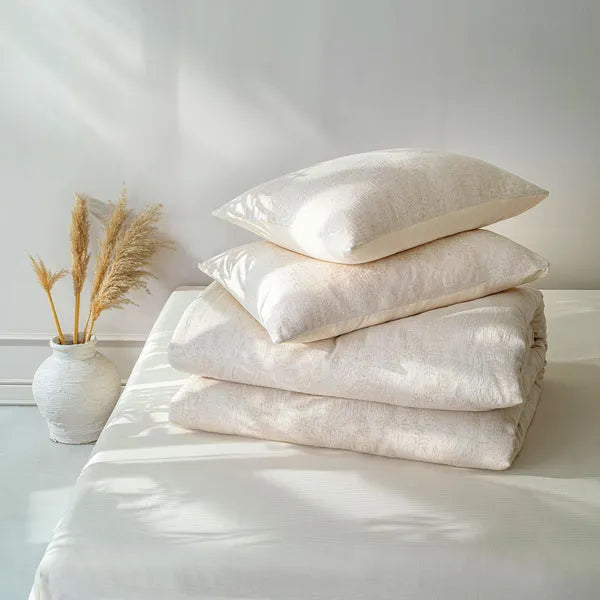 Linen Cotton JQ Bedding Collection - Everyday Softness | Color : Ivory Bloom