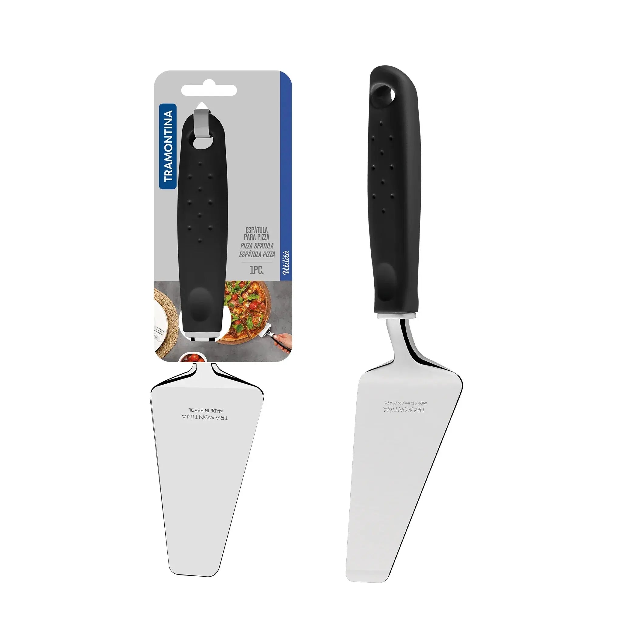 Utilitá Stainless Steel Pizza Spatula with Red Polypropylene Handle Tramontina