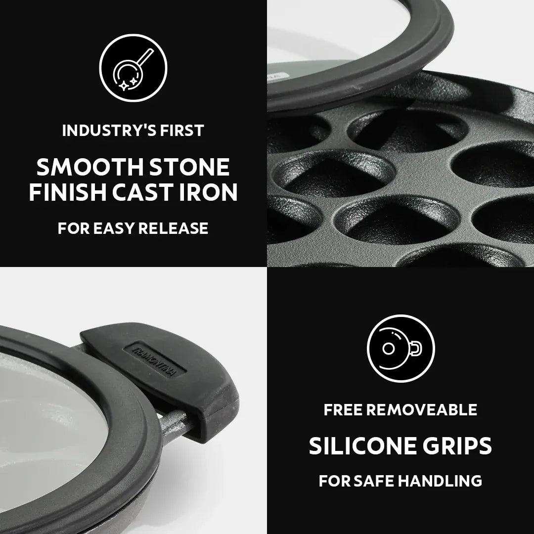 Titanex Pre-Seasoned Cast Iron Paniyaram/Appe Pan – 12 Pits