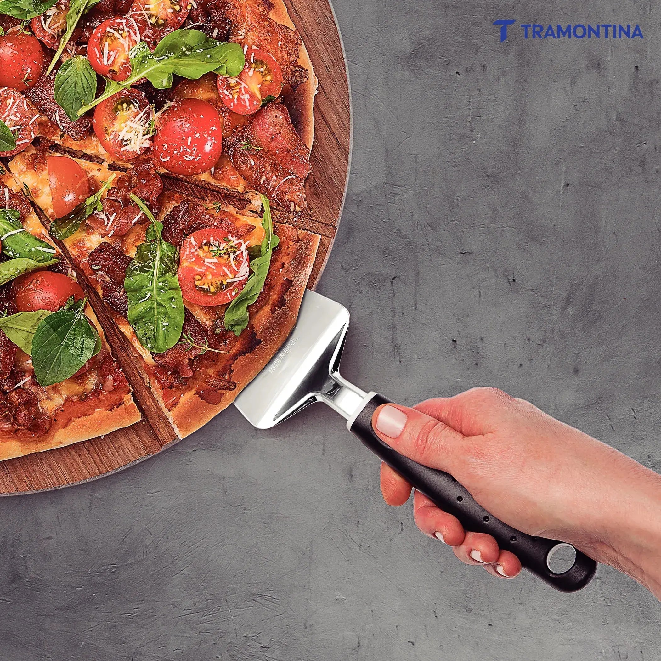 Utilitá Stainless Steel Pizza Spatula with Red Polypropylene Handle Tramontina