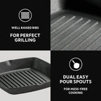 Titanex 27cm Pre-Seasoned Cast Iron Grill Pan Tramontina