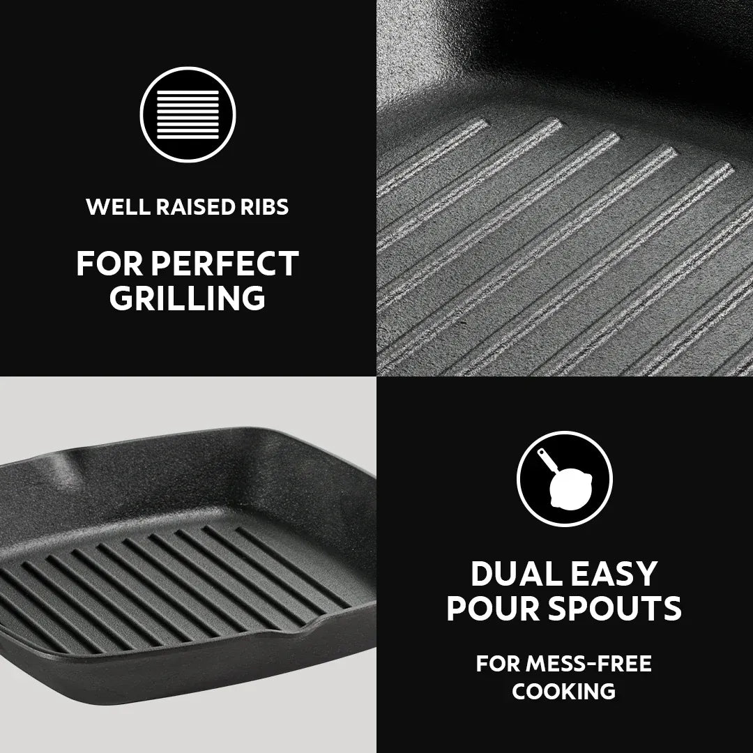 Titanex 27cm Pre-Seasoned Cast Iron Grill Pan