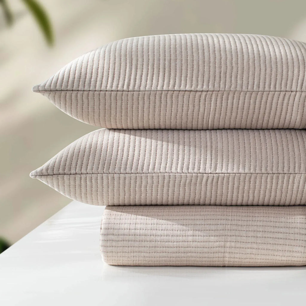 Linen Cotton Quilted Bed Spread Set – Lightweight All-Season Comfort - 7pcs Set | Color : Beige