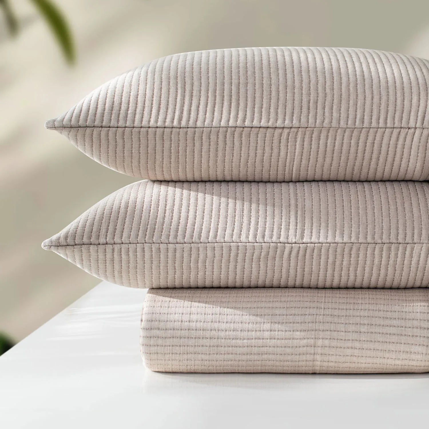 Linen Cotton Quilted Bed Spread Set – Lightweight All-Season Comfort - 7pcs Set | Color : Beige