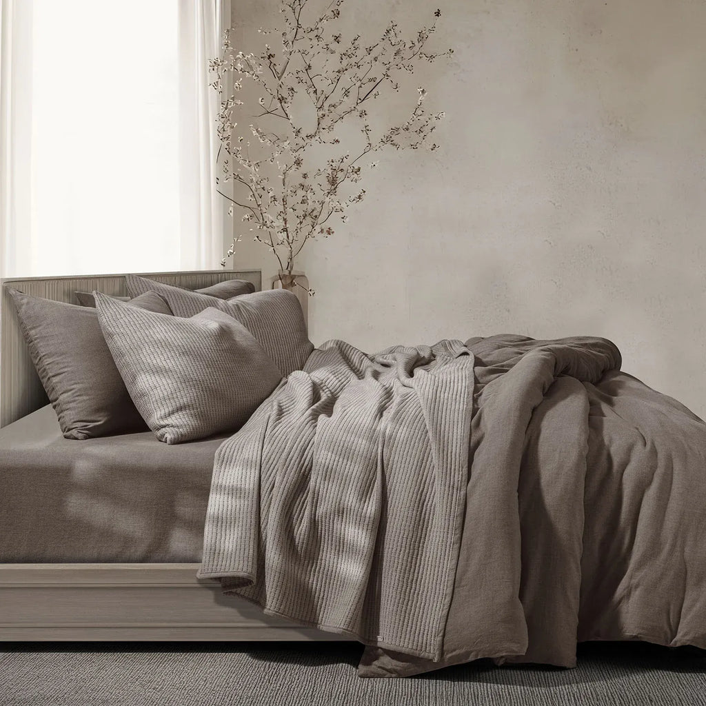 Linen Cotton Quilted Bed Spread Set – Lightweight All-Season Comfort - 3pcs Set | Color : Brown