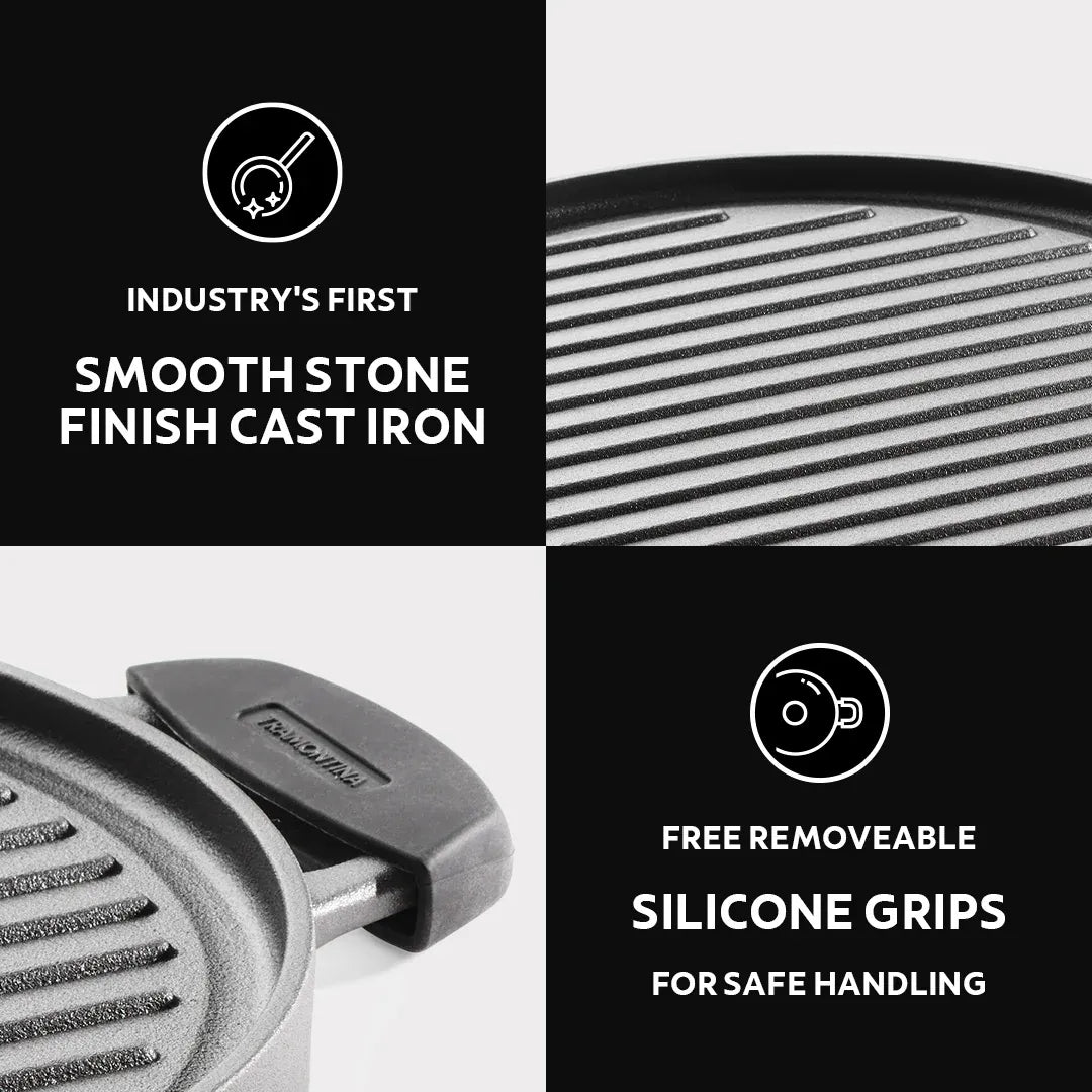 Titanex 30cm Pre-Seasoned Cast Iron Reversible Grill Pan/Tawa