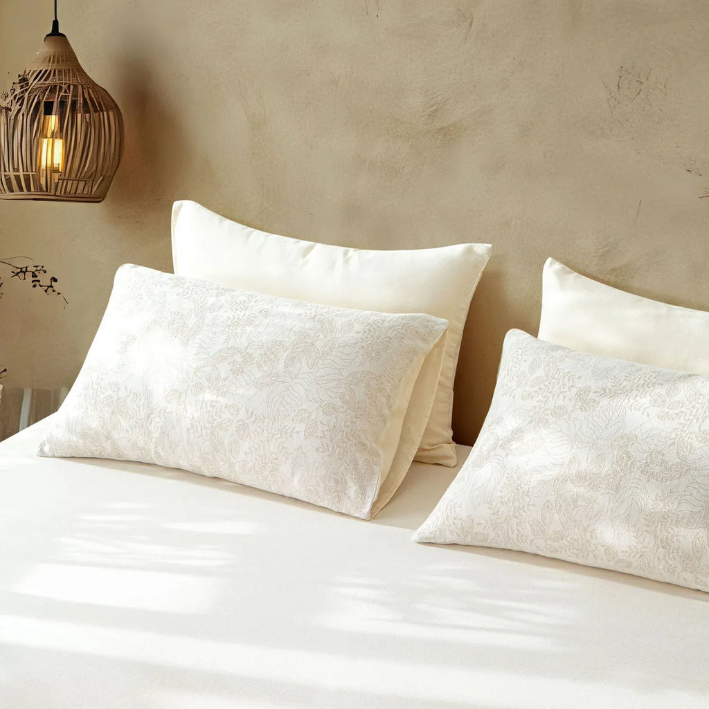 Linen Cotton JQ Bedding Collection - Everyday Softness | Color : Ivory Bloom