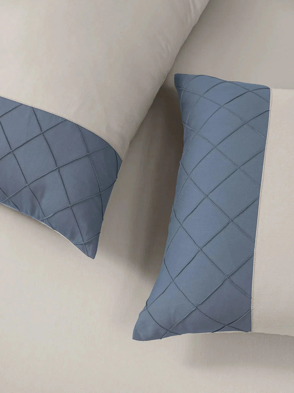 TRELLIS-PUMICE STONE-BLUEFIN KING BED SHEET SET | 1 KING BEDSHEET, 2Pcs PILLOW COVERS Sansaar A D'decor Brand