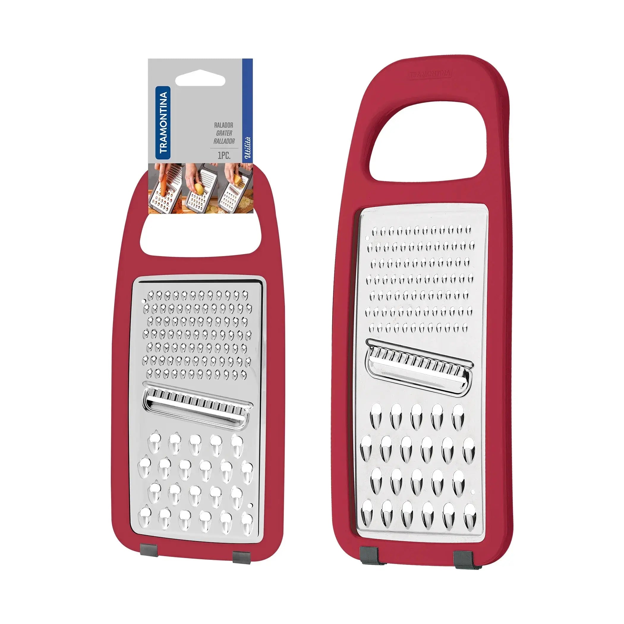 Utilitá Stainless Steel and ABS Grater with Rubberized Base, Red Tramontina
