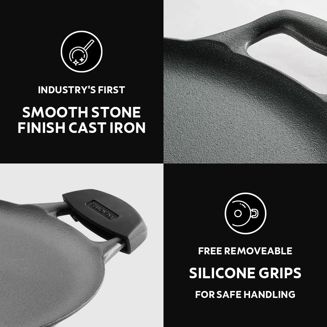 Titanex 30cm Pre-Seasoned Cast Iron Flat Dosa Tawa with Dual Side Handles