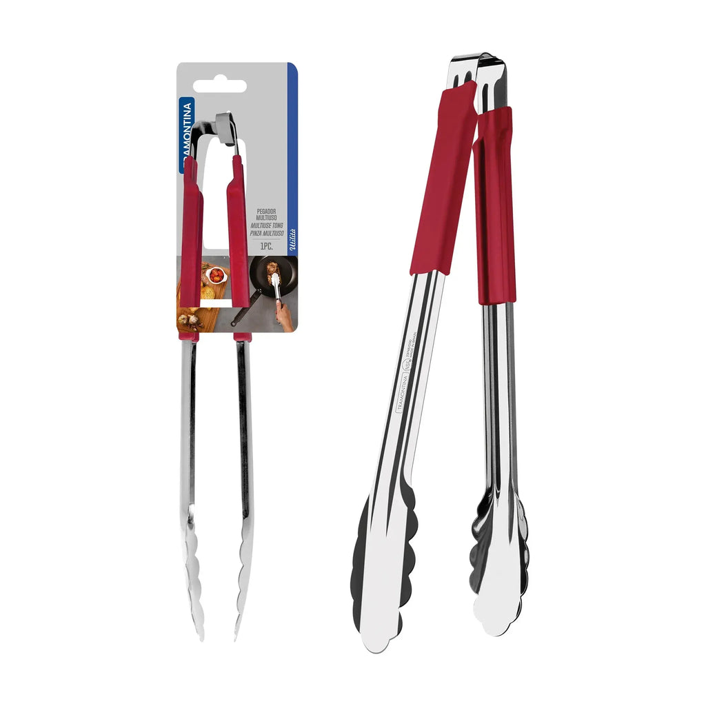 Utilitá stainless steel tongs with red rubber handle, 30 cm Tramontina