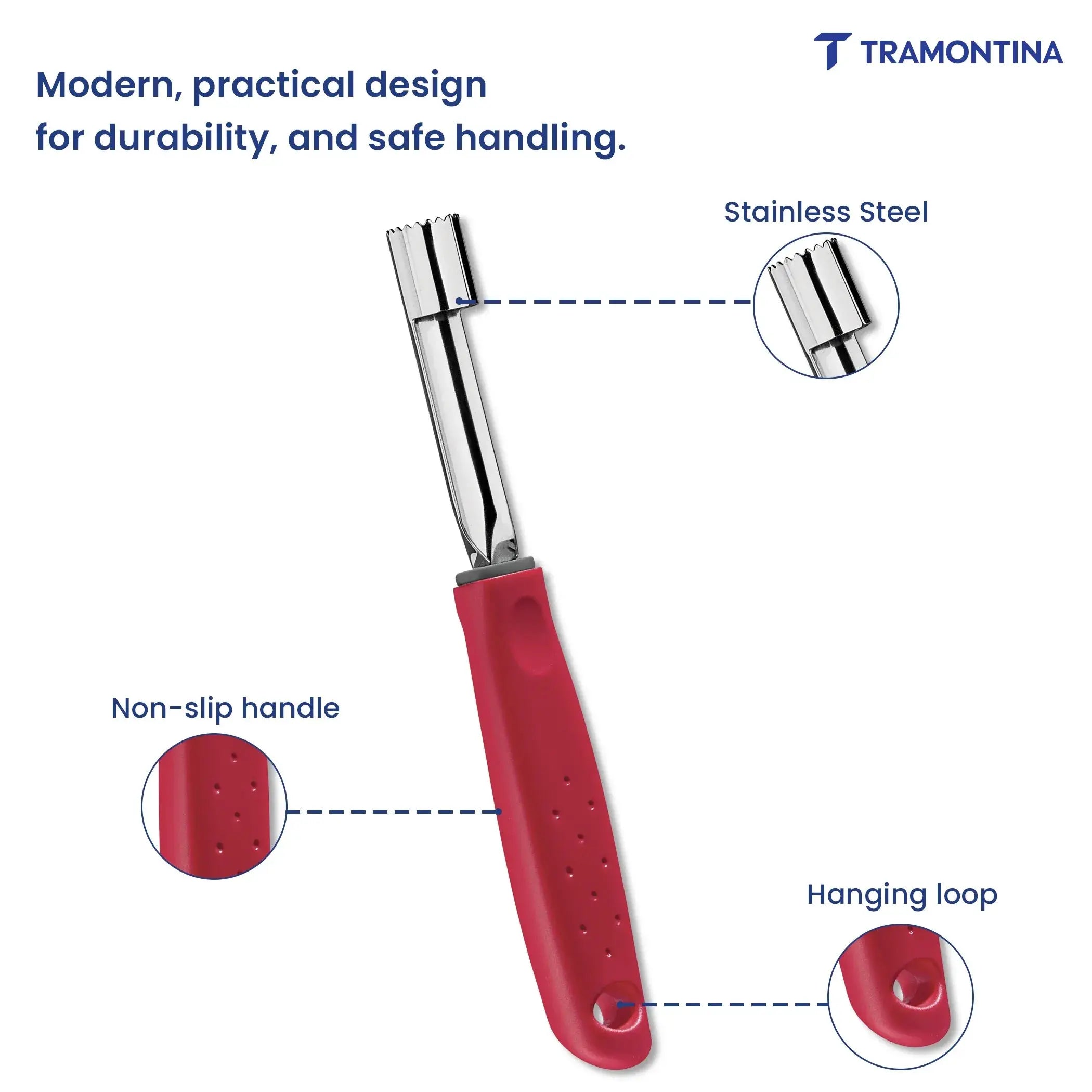 Utilitá Stainless Steel Pulp Extractor with Red Polypropylene Handle Tramontina