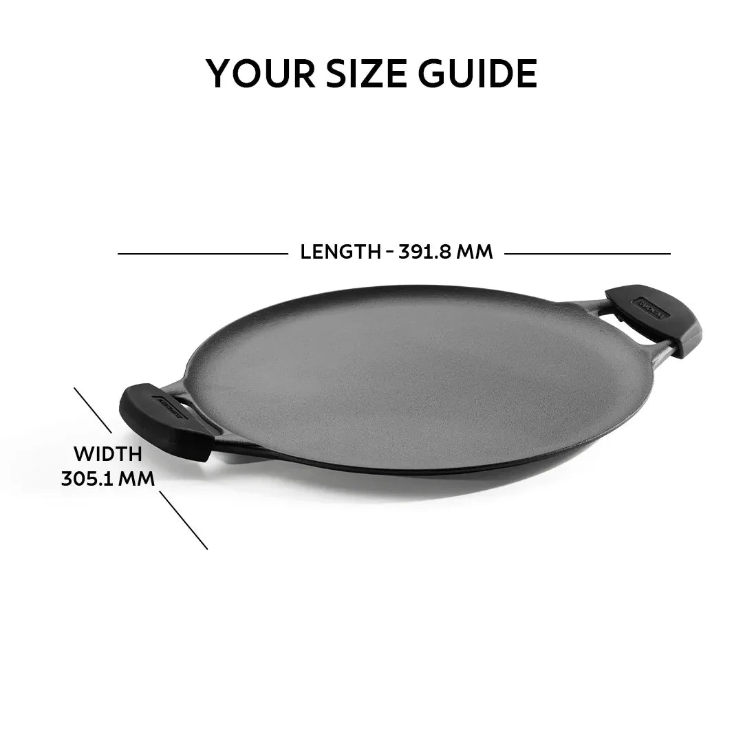 Titanex 30cm Pre-Seasoned Cast Iron Flat Dosa Tawa with Dual Side Handles