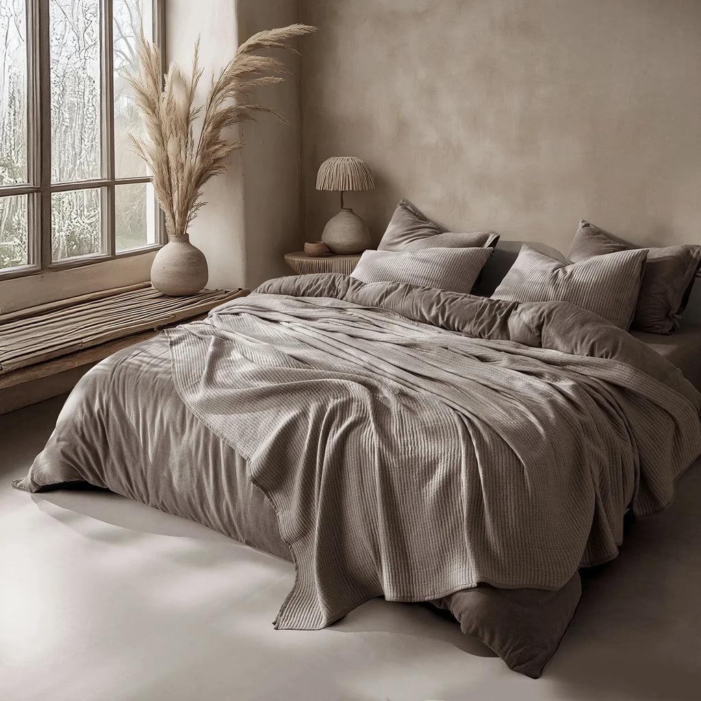 Linen Cotton Quilted Bed Spread Set – Lightweight All-Season Comfort - 3pcs Set | Color : Brown