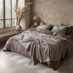 Linen Cotton Quilted Bed Spread Set – Lightweight All-Season Comfort - 3pcs Set | Color : Brown