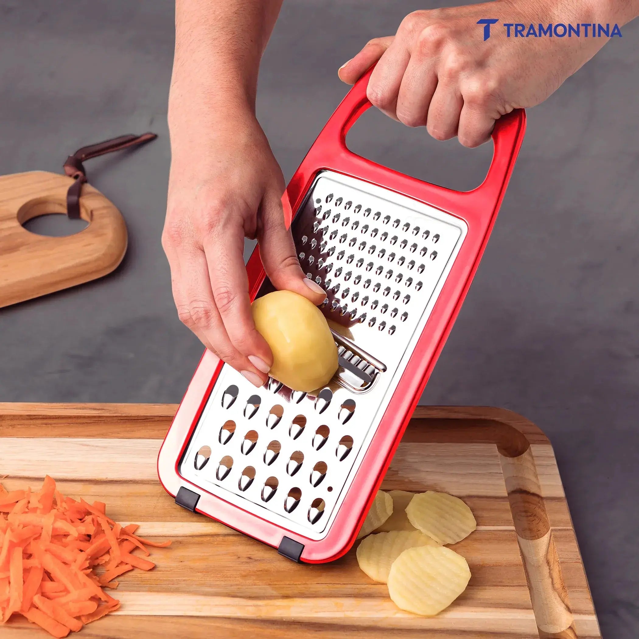 Utilitá Stainless Steel and ABS Grater with Rubberized Base, Red Tramontina