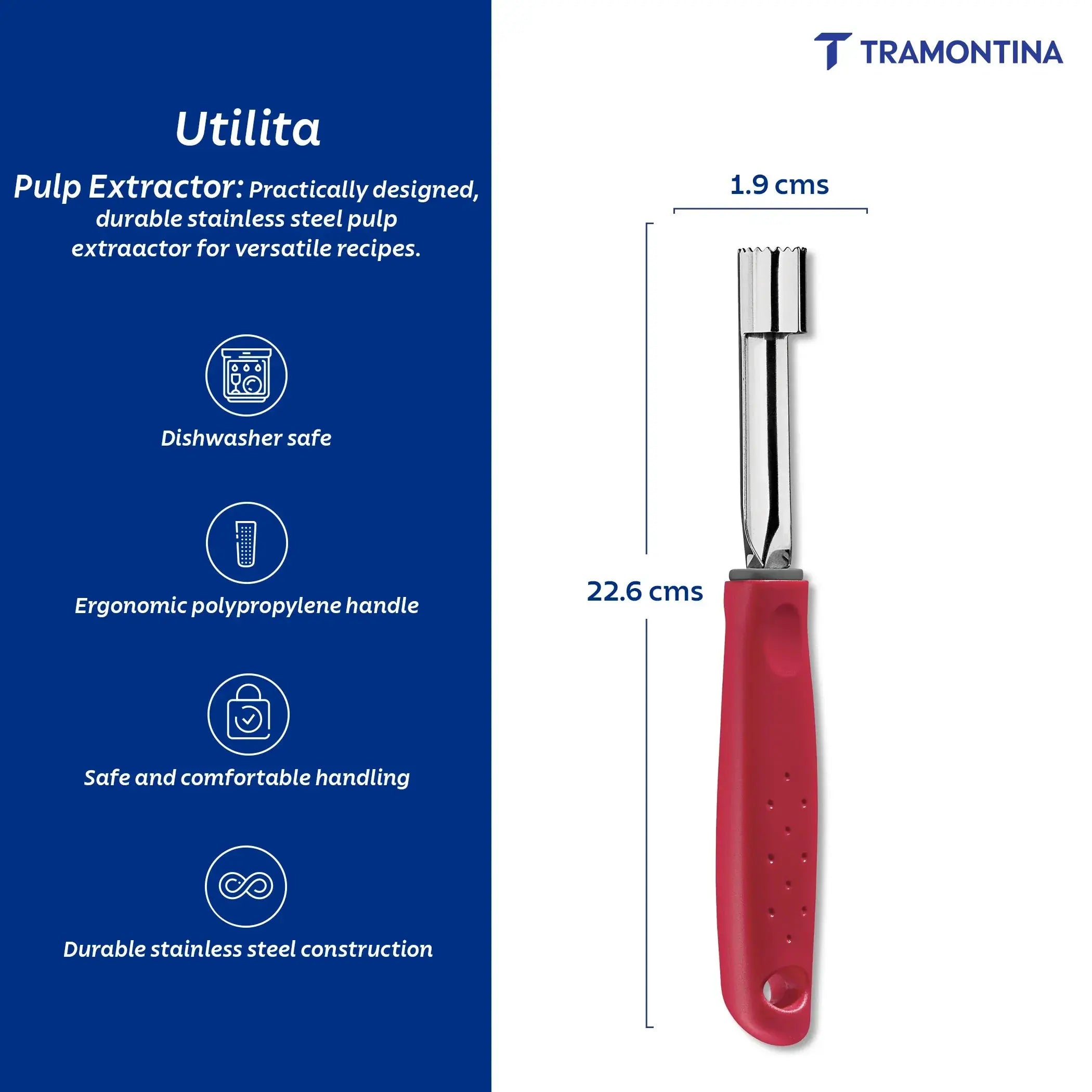 Utilitá Stainless Steel Pulp Extractor with Red Polypropylene Handle Tramontina