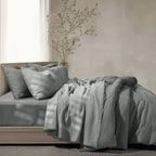 Linen Cotton Quilted Bed Spread Set – Lightweight All-Season Comfort - 3pcs Set | Color : Gray