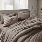 Linen Cotton Quilted Bed Spread Set – Lightweight All-Season Comfort - 3pcs Set | Color : Brown