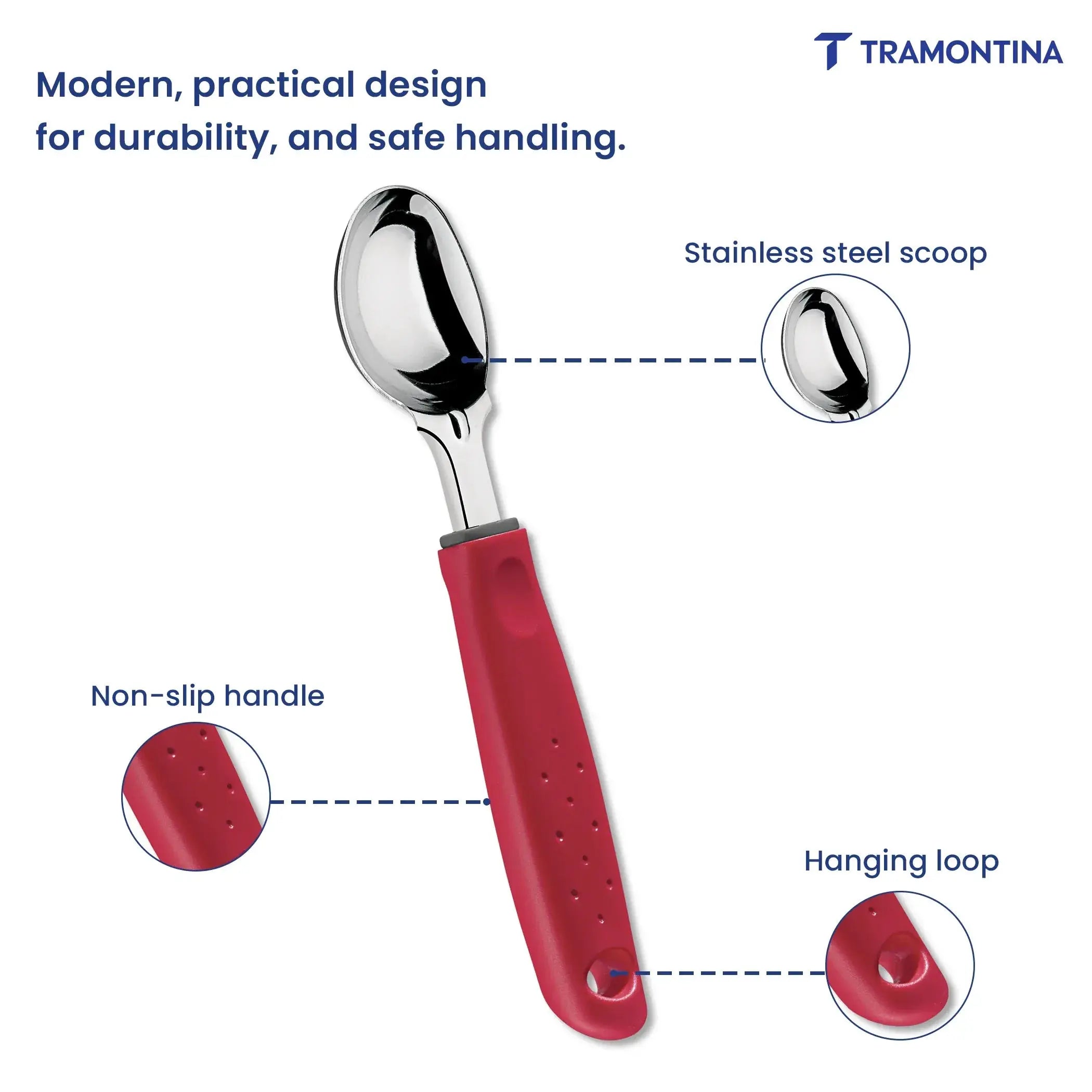 Utilitá ice cream scoop with stainless steel blade and red polypropylene handle Tramontina