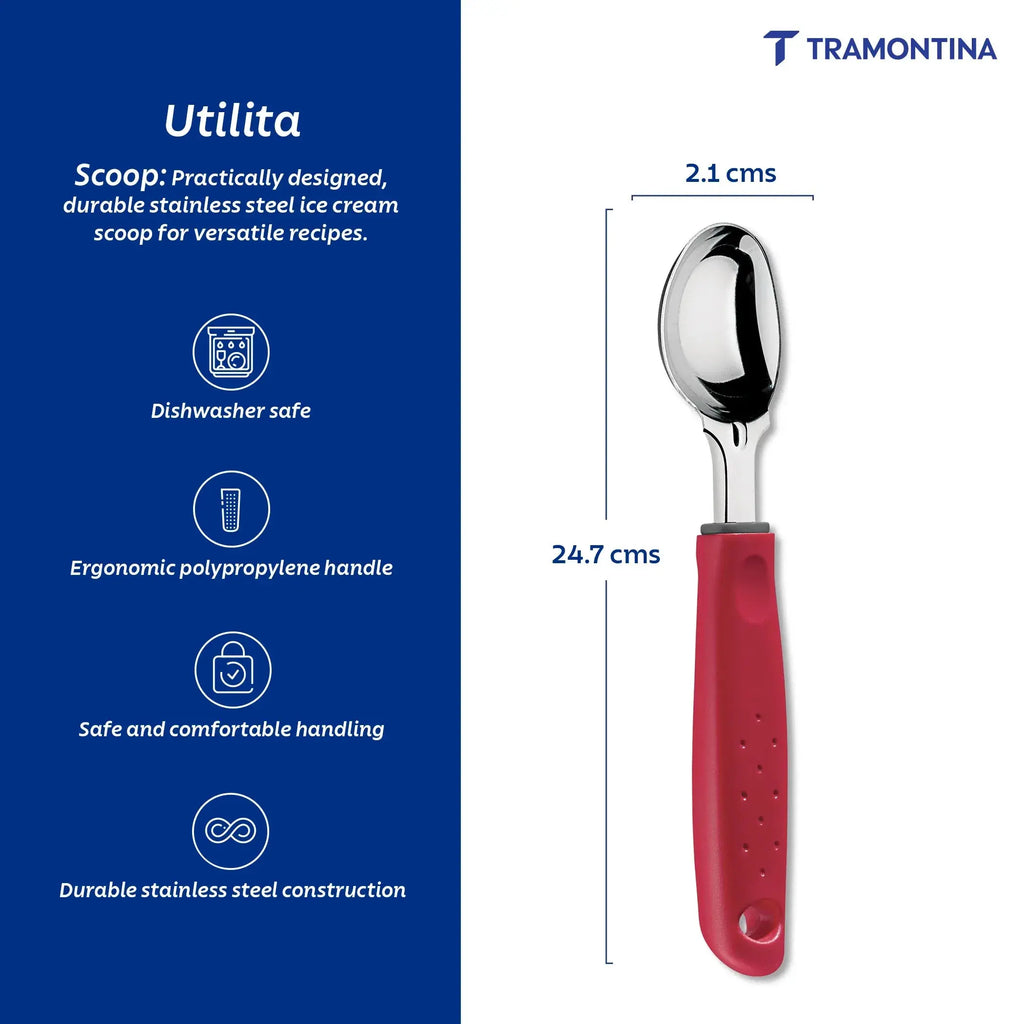 Utilitá ice cream scoop with stainless steel blade and red polypropylene handle Tramontina