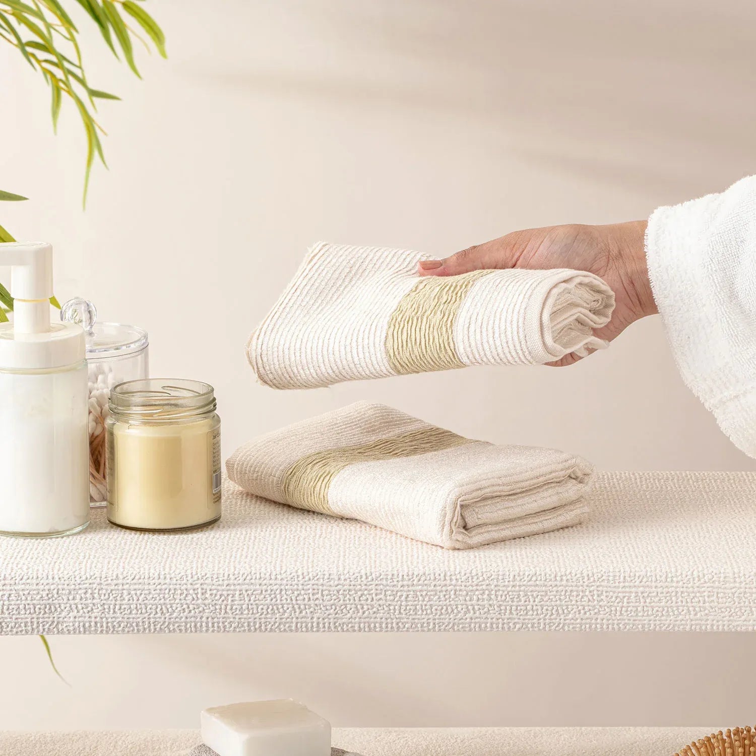 The Bamboo 2 Pcs Face Towel – Gentle Quick-Drying Care for Your Skin | Color :  Off White 01