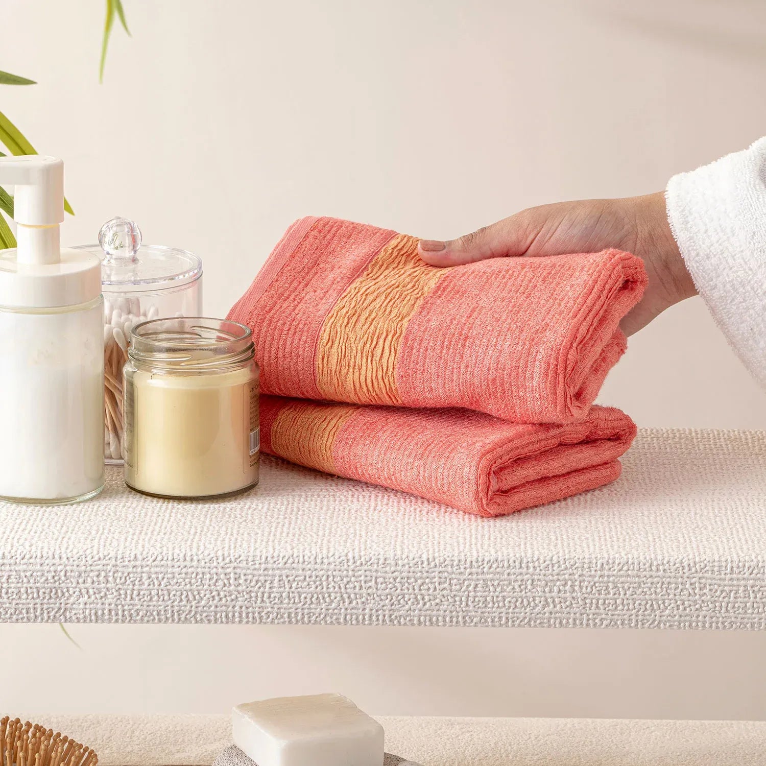 The Bamboo 2 Pcs Face Towel – Gentle Quick-Drying Care for Your Skin | Color : Peach 01