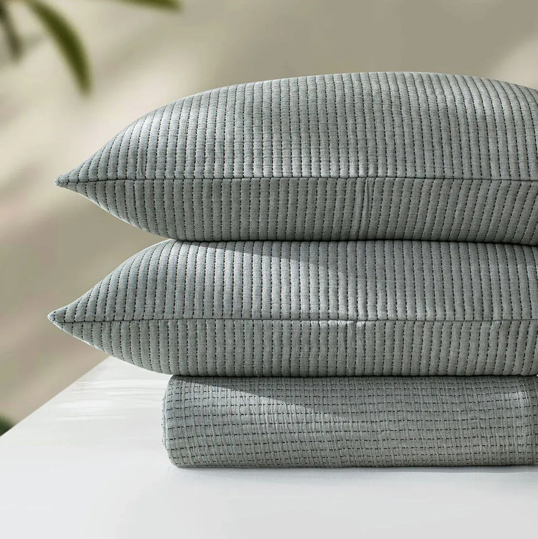 Linen Cotton Quilted Bed Spread Set – Lightweight All-Season Comfort - 3pcs Set | Color : Gray