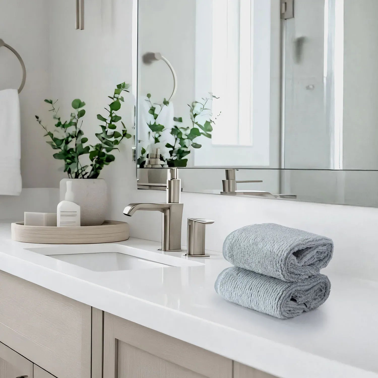 Earth Cotton 2 Pcs Hand Towels - 100% Cotton Towels  Color : Silver