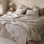 Linen Cotton Quilted Bed Spread Set – Lightweight All-Season Comfort - 3pcs Set | Color : Beige