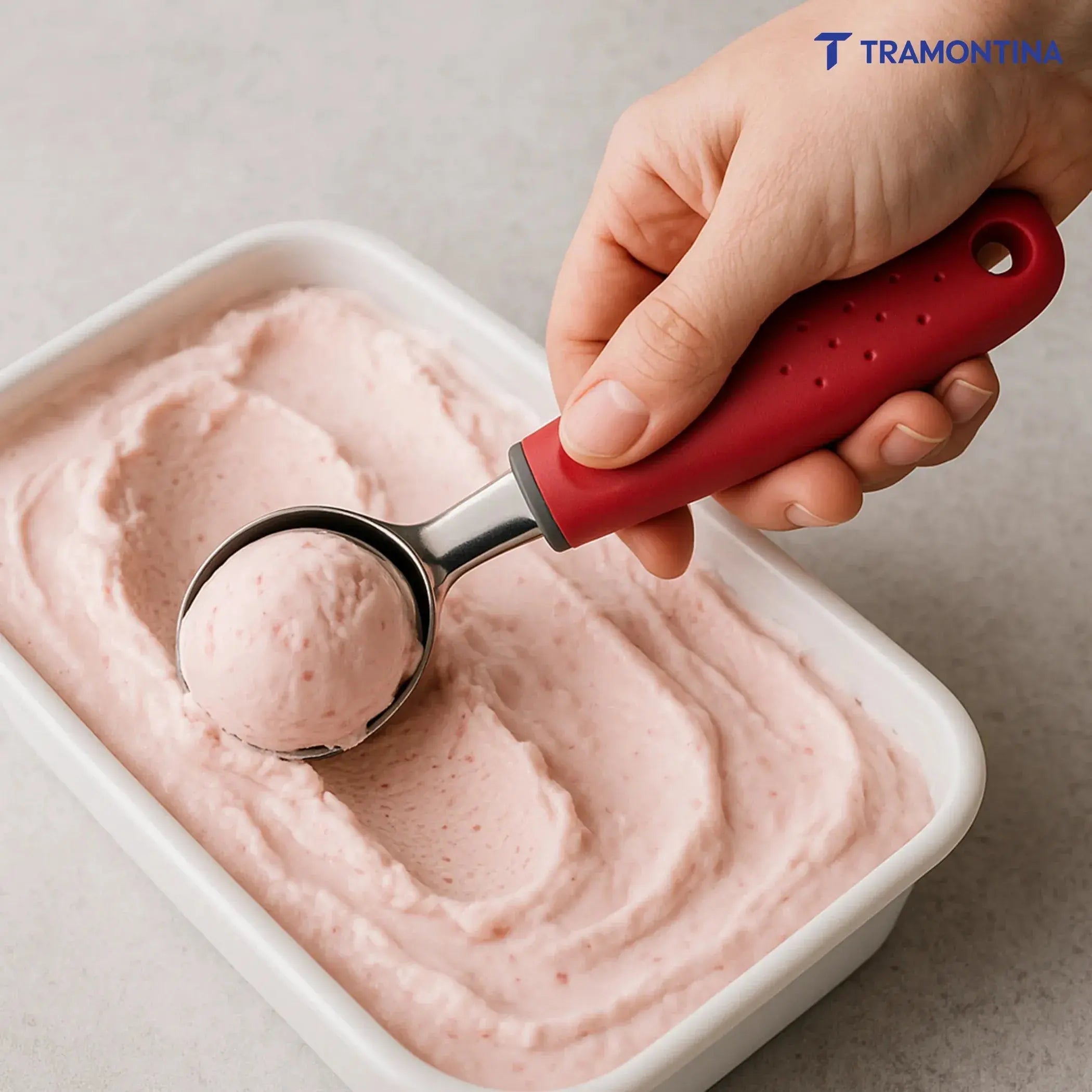 Utilitá ice cream scoop with stainless steel blade and red polypropylene handle Tramontina