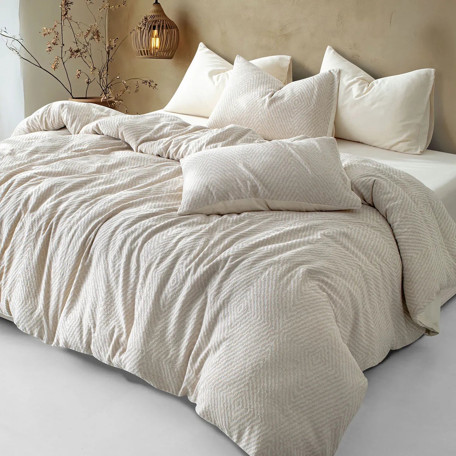 Linen Cotton JQ Bedding Collection - Everyday Softness | Color : Ivory Mirage