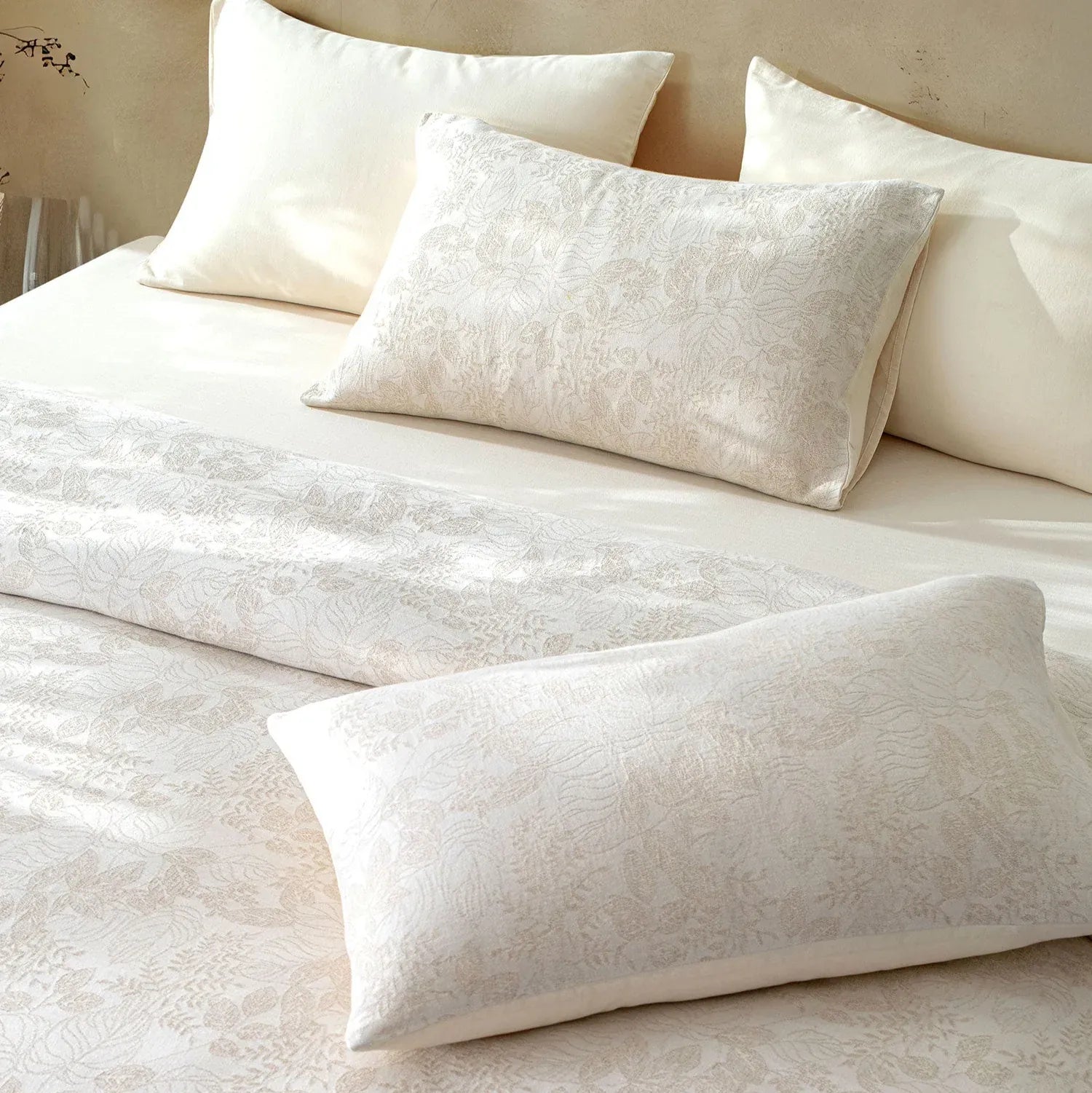 Linen Cotton JQ Bedding Collection - Everyday Softness | Color : Ivory Bloom